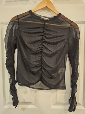 Abercrombie & Fitch Black Sheer Ruched Mesh Long Sleeve Top